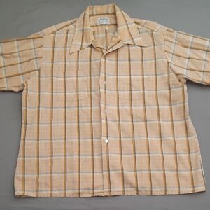 Van Heusen Tan and Cream Plaid Button Down Shirt - Size XL